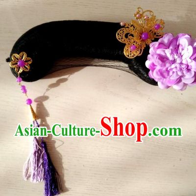 Chinese Ancient Manchu Princess Wigs and Hair Accessories Traditional Court Hairpieces Qing Dynasty Palace Lady Headdress