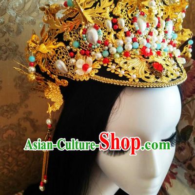 China Traditional Ruyi Royal Love in the Palace Court Headwear Ancient Imperial Consort Hat Handmade Qing Dynasty Empress Hair Crown
