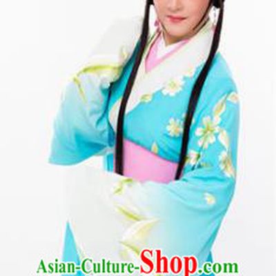 Chinese Beijing Opera Actress Garment Costumes Huangmei Opera Hua Tan Clothing Ancient Princess Blue Silk Dress
