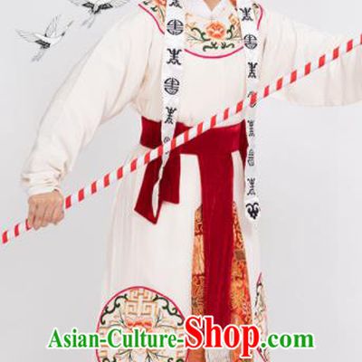 China Beijing Opera Wusheng Clothing Traditional Yue Opera Young Male Garment Peking Opera Warrior White Robe Costume