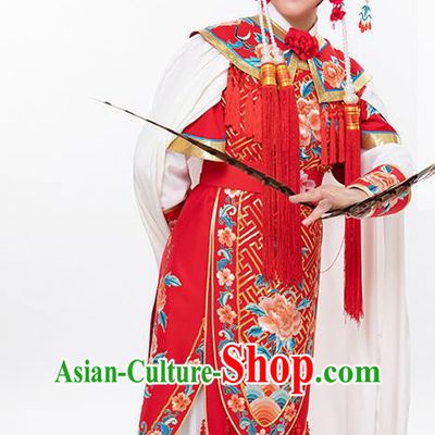 Chinese Beijing Opera Blues Garment Costumes Yue Opera Swordswoman Clothing Ancient Female General Red Dress