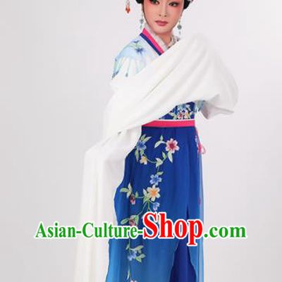 Chinese Beijing Opera Diva Garment Costumes Yue Opera Hua Tan Clothing Ancient Young Beauty Deep Blue Dress