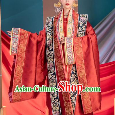 China Traditional Song Dynasty Wedding Historical Garment Costumes Ancient Court Empress Red Hanfu Dress Clothing Full Set