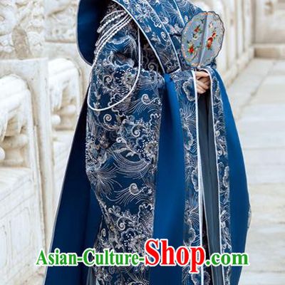 China Ancient Imperial Consort Embroidered Blue Hanfu Dress Traditional Southern and Northern Dynasties Princess Historical Garment Costumes