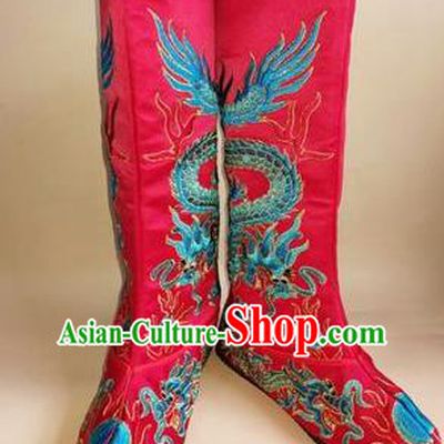 China Peking Opera Emperor Rosy Embroidered Dragon Shoes Opera Male Shoes Traditional Peking Opera Takefu Black Boots