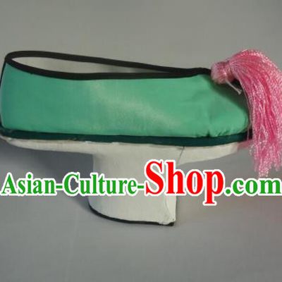 China Traditional Peking Opera Hua Tan Shoes Peking Opera Diva Green Satin Shoes Qing Dynasty Princess Shoes