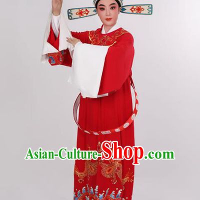 Chinese Yue Opera Young Childe Clothing Opera Scholar Embroidered Red Robe Costume Beijing Opera Xiaosheng Uniforms