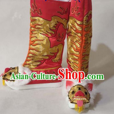 China Sichuan Opera Red Tiger Head Boots Traditional Peking Opera Takefu Shoes Peking Opera Warrior Shoes