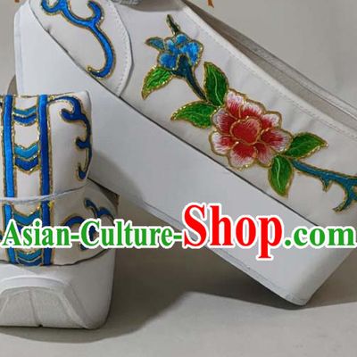 China Beijing Opera White Embroidered Shoes Yue Opera Scholar Shoes Traditional Peking Opera Xiaosheng Shoes