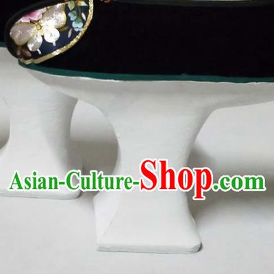 China Traditional Peking Opera Diva Shoes Beijing Opera Hua Tan Black Embroidered Shoes Qing Dynasty Court Shoes