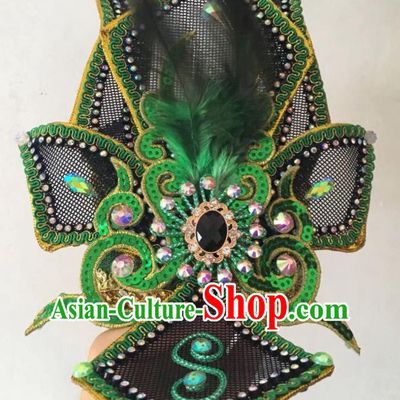China Traditional Peking Opera Scholar Headpiece Beijing Opera Xiaosheng Green Feather Hair Crown Fujian Gezi Opera Prince Headwear