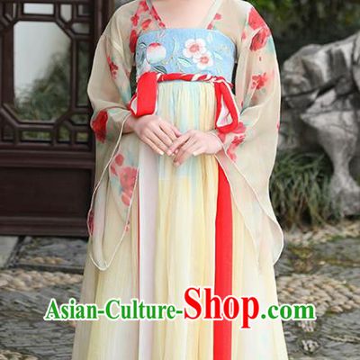 China Children Dance Yellow Hanfu Dress Ancient Girl Fairy Fashion Costumes Traditional Tang Dynasty Clothing