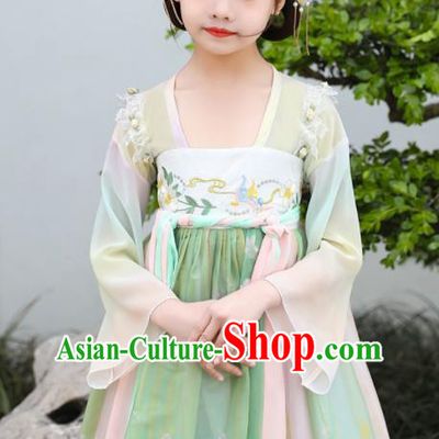 China Traditional Tang Dynasty Clothing Children Dance Green Hanfu Dress Ancient Girl Princess Fashion Costumes