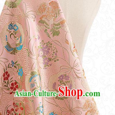 China Jacquard Satin Tapestry Traditional Hanfu Textile Fabric Classical Crane Pattern Pink Brocade Material Tang Suit Silk Damask