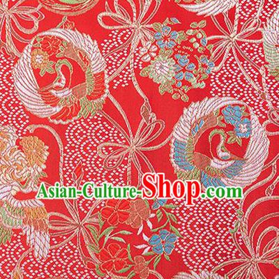 China Tang Suit Silk Damask Jacquard Satin Tapestry Traditional Hanfu Textile Fabric Classical Crane Pattern Red Brocade Material