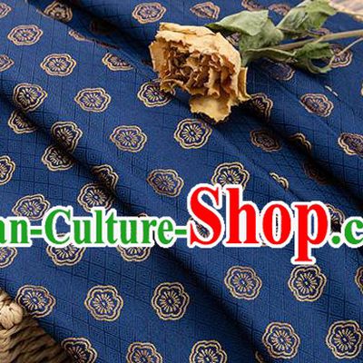 China Tang Suit Silk Damask Jacquard Tapestry Traditional Cheongsam Fabric Material Classical Plum Blossom Pattern Deep Blue Brocade