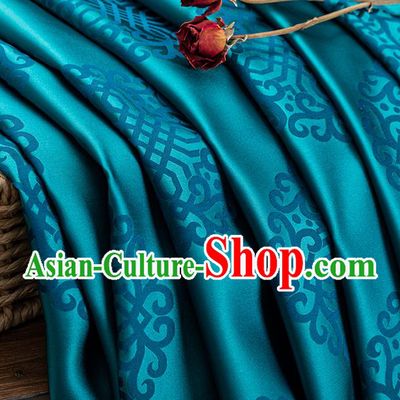 China Traditional Mongolian Robe Fabric Classical Lucky Pattern Blue Brocade Tang Suit Damask Jacquard Silk Tapestry