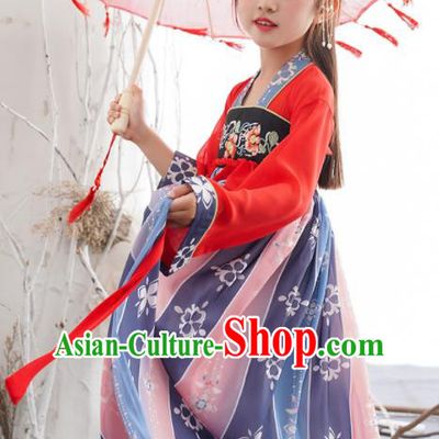 China Children Dance Hanfu Dress Ancient Girl Princess Fashion Costumes Traditional Tang Dynasty Clothing