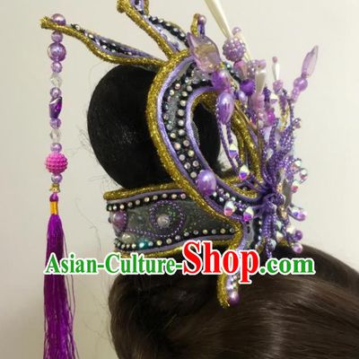 China Fujian Gezi Opera Prince Headwear Traditional Peking Opera Scholar Headpiece Beijing Opera Xiaosheng Purple Hair Crown
