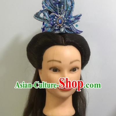 China Beijing Opera Xiaosheng Blue Hair Crown Fujian Gezi Opera Prince Headwear Traditional Peking Opera Scholar Headpiece