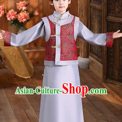Chinese Ancient Kid Childe Uniforms Qing Dynasty Boys Clothing Traditional Stage Performance Costume