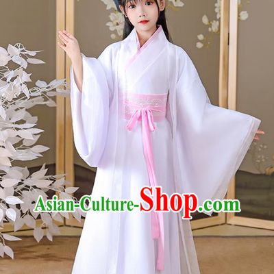 China Jin Dynasty Princess Clothing Ancient Children Fairy Costumes Traditional Girl Stage Show White Hanfu Dress