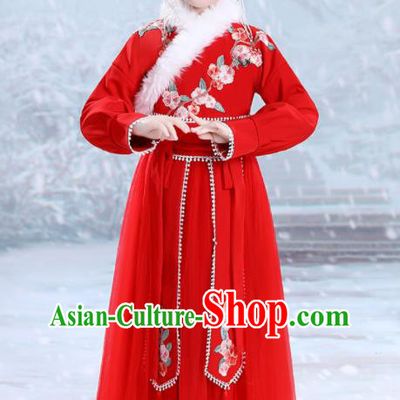 China Ming Dynasty Girl Clothing Children Stage Show Garment Costumes Traditional New Year Red Hanfu Dress