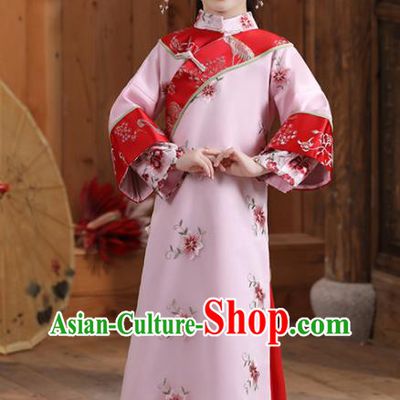 China Qing Dynasty Girl Princess Clothing Ancient Children Costumes Traditional Stage Show Pink Qipao Dress