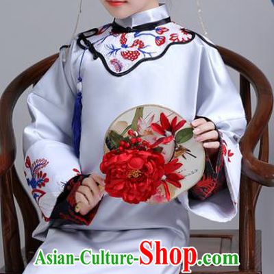 China Ancient Imperial Consort Garment Costume Traditional Stage Show Girl Grey Qipao Dress Qing Dynasty Children Princess Clothing