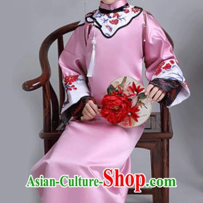 China Traditional Stage Show Girl Rosy Qipao Dress Qing Dynasty Children Princess Clothing Ancient Imperial Consort Garment Costume