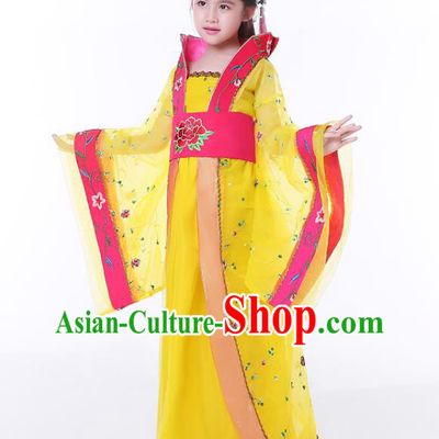 China Traditional Children Yellow Hanfu Dress Tang Dynasty Imperial Consort Clothing Ancient Girl Fairy Garment Costume