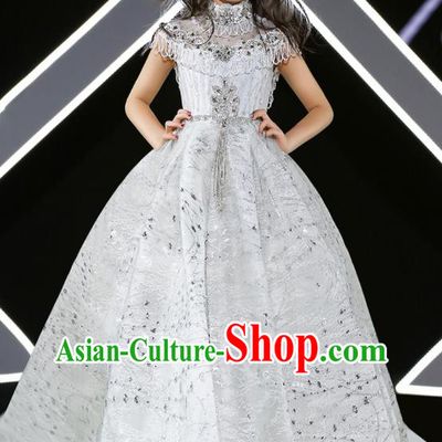 Professional Stage Show Fashion Clothing Catwalks Trailing Evening Dress Children Formal Costume Girl Piano Performance Garment