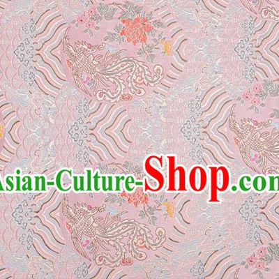 China Tang Suit Damask Classical Phoenix Peony Pattern Tapestry Traditional Hanfu Silk Fabric Wedding Dress Pink Brocade