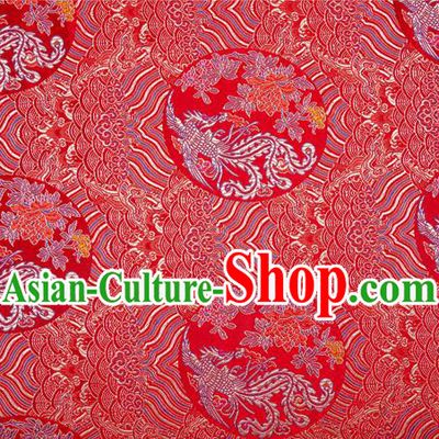 China Wedding Dress Red Brocade Tang Suit Damask Classical Phoenix Peony Pattern Tapestry Traditional Hanfu Silk Fabric