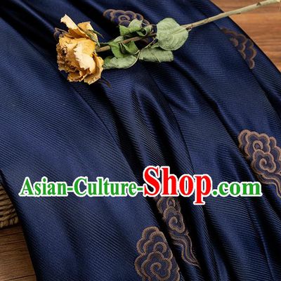 China Jacquard Cloud Pattern Tapestry Traditional Mongolian Robe Silk Fabric Navy Blue Brocade Tang Suit Satin Damask