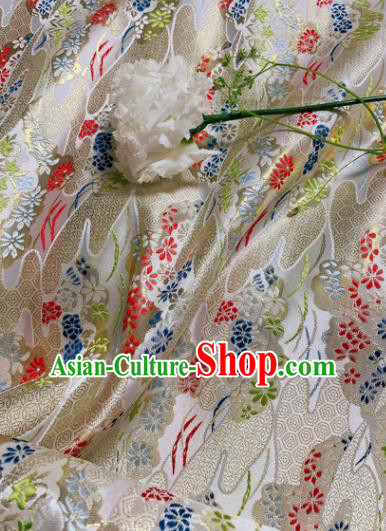 Japanese Traditional Fabric Kimono Beige Nishijin Brocade Asian Tapestry Satin Drapery Japanese Traditional Fabric Kimono Beige Nishijin Brocade Asian Tapestry Satin Drapery
