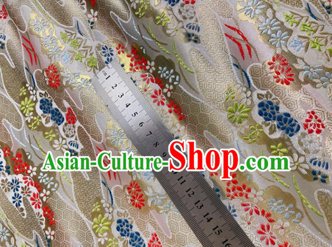 Japanese Traditional Fabric Kimono Beige Nishijin Brocade Asian Tapestry Satin Drapery Japanese Traditional Fabric Kimono Beige Nishijin Brocade Asian Tapestry Satin Drapery