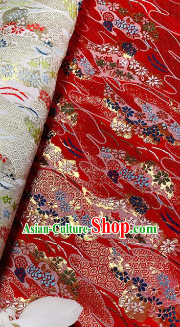 Asian Tapestry Satin Drapery Japanese Traditional Fabric Kimono Red Nishijin Brocade Asian Tapestry Satin Drapery Japanese Traditional Fabric Kimono Red Nishijin Brocade