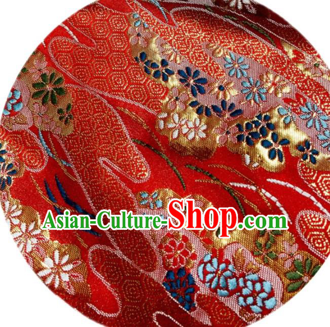 Asian Tapestry Satin Drapery Japanese Traditional Fabric Kimono Red Nishijin Brocade Asian Tapestry Satin Drapery Japanese Traditional Fabric Kimono Red Nishijin Brocade