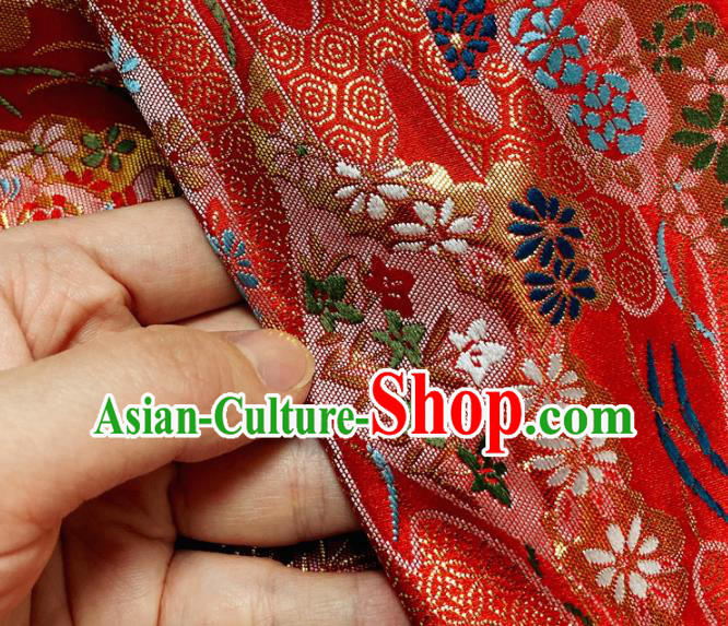 Asian Tapestry Satin Drapery Japanese Traditional Fabric Kimono Red Nishijin Brocade Asian Tapestry Satin Drapery Japanese Traditional Fabric Kimono Red Nishijin Brocade