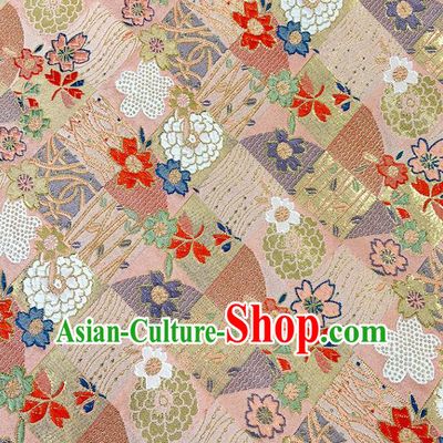 Asian Kimono Pink Nishijin Brocade Camellia Pattern Satin Drapery Japanese Traditional Tapestry Fabric