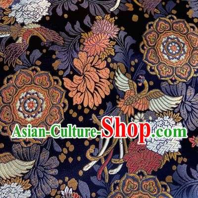 China Tang Suit Damask Classical Phoenix Pattern Satin Tapestry Traditional Hanfu Silk Fabric Tibetan Robe Black Brocade