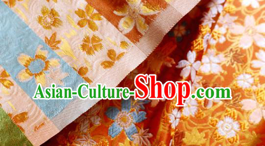 Japanese Nishijin Brocade Traditional Maple Sakura Pattern Orange Satin Drapery Asian Kimono Tapestry Fabric Japanese Nishijin Brocade Traditional Maple Sakura Pattern Orange Satin Drapery Asian Kimono Tapestry Fabric