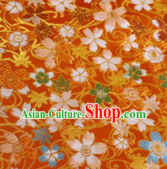 Japanese Nishijin Brocade Traditional Maple Sakura Pattern Orange Satin Drapery Asian Kimono Tapestry Fabric Japanese Nishijin Brocade Traditional Maple Sakura Pattern Orange Satin Drapery Asian Kimono Tapestry Fabric