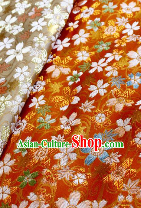 Japanese Nishijin Brocade Traditional Maple Sakura Pattern Orange Satin Drapery Asian Kimono Tapestry Fabric Japanese Nishijin Brocade Traditional Maple Sakura Pattern Orange Satin Drapery Asian Kimono Tapestry Fabric