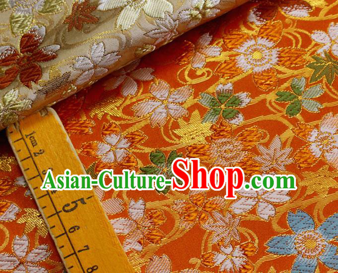 Japanese Nishijin Brocade Traditional Maple Sakura Pattern Orange Satin Drapery Asian Kimono Tapestry Fabric Japanese Nishijin Brocade Traditional Maple Sakura Pattern Orange Satin Drapery Asian Kimono Tapestry Fabric
