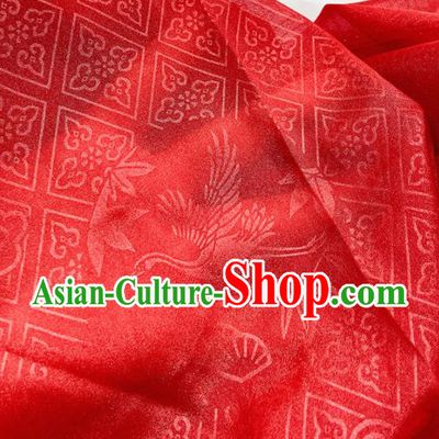 China Classical Crane Pattern Wine Red Satin Tapestry Traditional Hanfu Silk Fabric Jacquard Brocade Tang Suit Damask