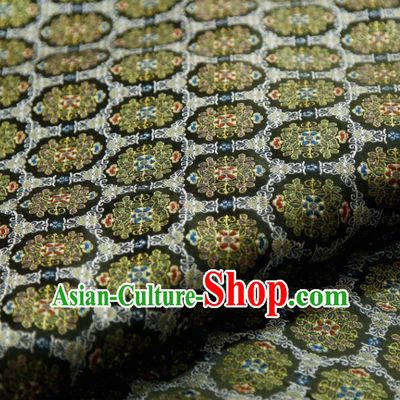 Japanese Dark Green Nishijin Brocade Traditional Hanabishi Pattern Satin Drapery Asian Kimono Tapestry Fabric