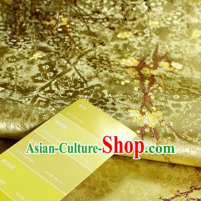 China Classical Plum Blossom Pattern Satin Tapestry Traditional Hanfu Silk Fabric Jacquard Yellow Brocade Tang Suit Damask