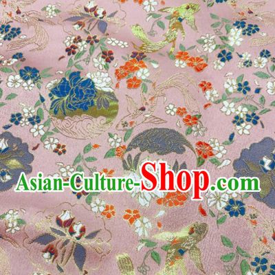China Traditional Hanfu Silk Fabric Jacquard Brocade Tang Suit Damask Classical Goldfish Flowers Pattern Pink Satin Tapestry